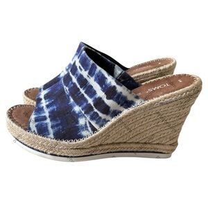 Toms Women's Monica Tie Dye‎ Canvas Espadrille Wedge Mule Slip On Shoe Sandal 9